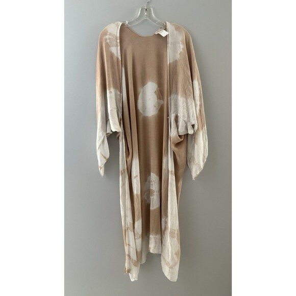 Free People Spellbound Tie Dye Kimono One Size Tan White Open Front Beach Lounge - Picture 9 of 9
